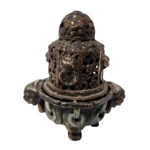 Vintage Brass Foo Dog Japanese Figural Ornate Perforated Incense Burner